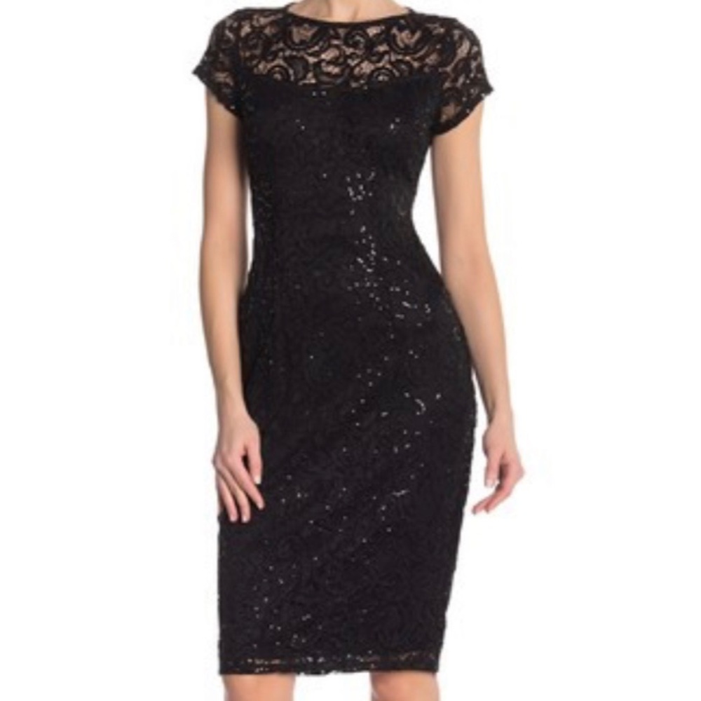Marina Sequin Lace Cap Sleeve Sheath Dress
